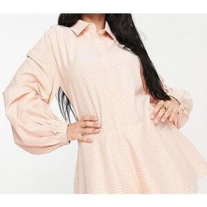 96 Missguided shirt romper Playsuit in peach gingham sz 12